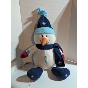 Boscov Large Cuddly 22" Snowman Plush W/ Baby Blue / Navy Hat